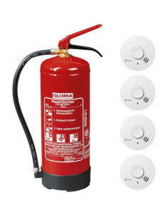 Voordeelset GLORIA PD6GA poederblusser 6 kg + 4x Kidde Q2 rookmelders 1