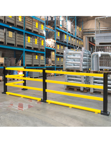 Magazijn railing HYBRID onderrijbeveiliging, verzinkt en gecoat, geel kopen?