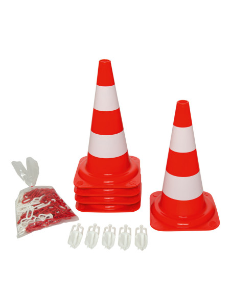 PVC kegelset met ketting, rood wit, niet-reflecterend kopen?