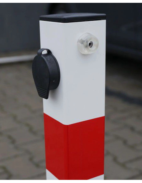 Parkeerpaal rood/wit, neerklapbaar staal met cilinderslot kopen? Bestel nu!