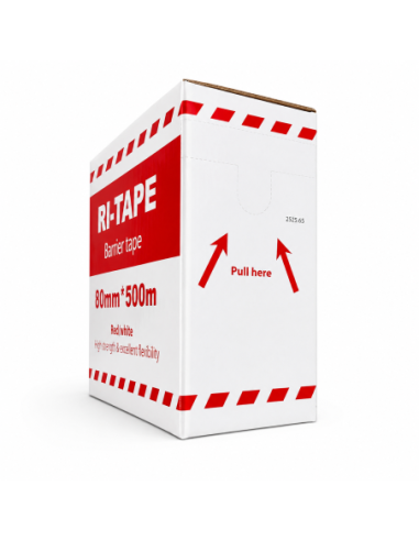 Afzetlint rood/wit 80 mm x 500 m in dispenserdoos kopen? Bestel nu!