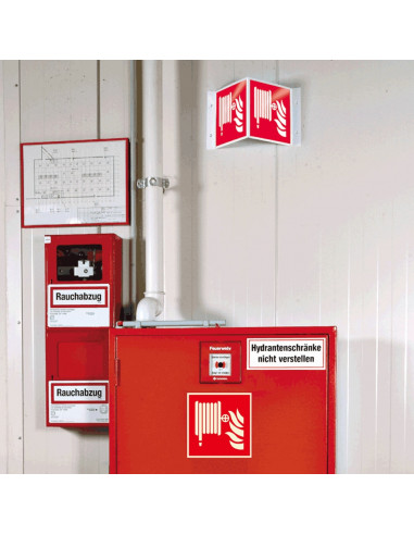 Panorama brandslang bord, kunststof, 400 x 200 mm, F002, rood wit, symbool brandslanghaspel, vierkant, ISO 7010