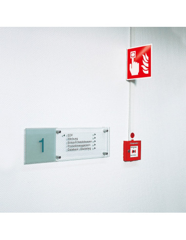 Haaks brandmelder bord, 200 x 200 mm, kunststof, F005, rood wit, pictogram brandmelder, haaks, ISO 7010