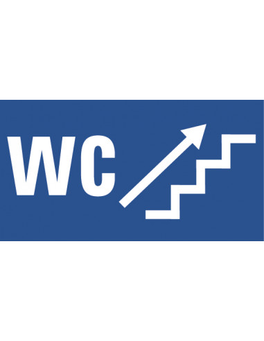 WC deur sticker trap rechts omhoog, blauw wit rechthoekig