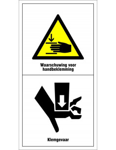 Machinemarkering waarschuwing handbeklemming, klemgevaar, geel wit zwart