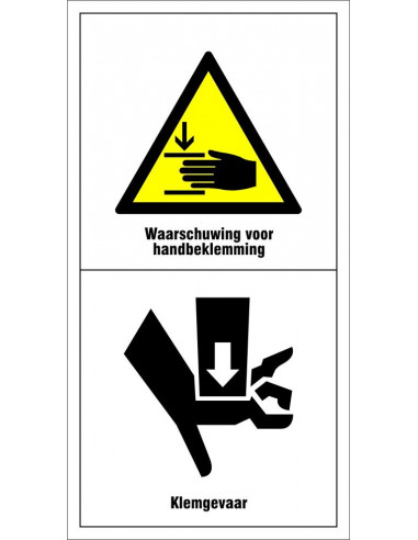 Machinemarkering waarschuwing handbeklemming, klemgevaar, geel wit zwart