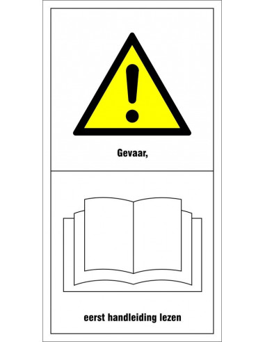 Machinemarkering gevaar, eerst handleiding lezen, geel zwart