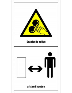 Machinemarkering 'Draaiende rollen en afstand houden!'