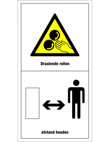 Machinemarkering 'Draaiende rollen en afstand houden!'