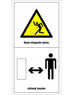 Machinemarkering rond vliegende delen en afstand houden, geel zwart wit