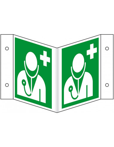 Panorama dokter bord, kunststof, 400 x 200 mm, E009, groen wit, symbool, dokter pictogram, vierkant, ISO 7010