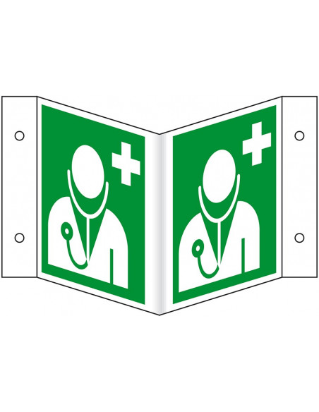 Panorama dokter bord, kunststof, 400 x 200 mm, E009, groen wit, symbool, dokter pictogram, vierkant, ISO 7010