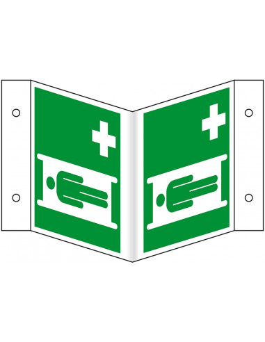 Panorama brancard bord, kunststof, 400 x 200 mm, E013, groen wit, ISO 7010, persoon op brancard