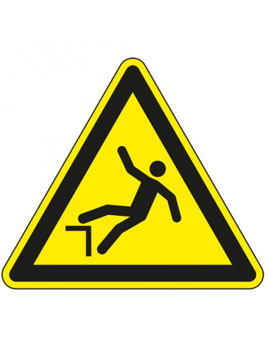 Pas op valgevaar bord, W008, geel zwart, ISO 7010, afstapje, driehoek