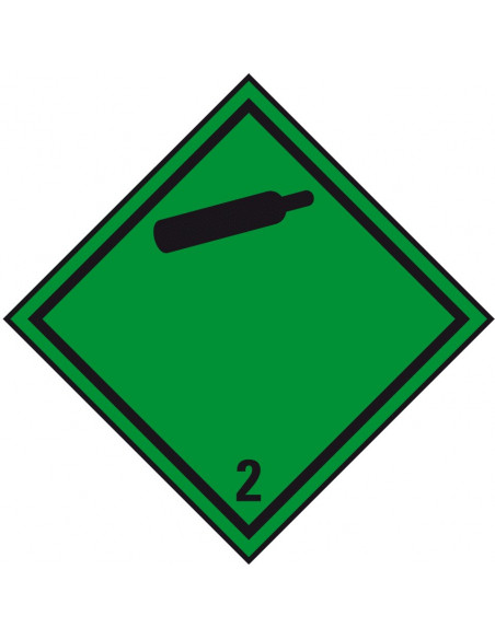 ADR klasse 2.2 sticker, zelfklevend papier, 1000 op rol, groen zwart, vierkant