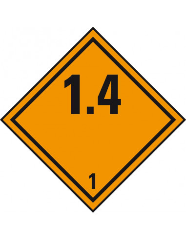 ADR klasse 1.4 sticker explosieve stoffen, zeewaterbestendig, oranje zwart, ruit, cijfer 1.4