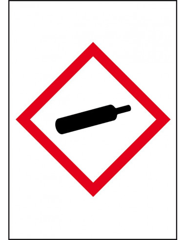 GHS04 gassen onder druk leidingmarkering op rol, rechthoek, wit vlak rode ruit met pictogram