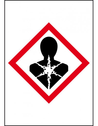 GHS08 gezondheidsgevaar leidingmarkering op rol, rechthoek, wit vlak rode ruit met pictogram