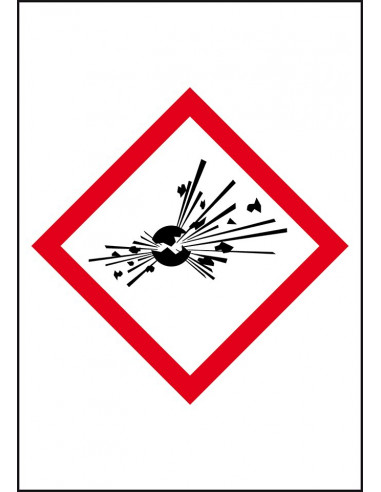 GHS01 explosieve stoffen sticker leidingmarkering op rol, rechthoek, wit vlak rode ruit met pictogram