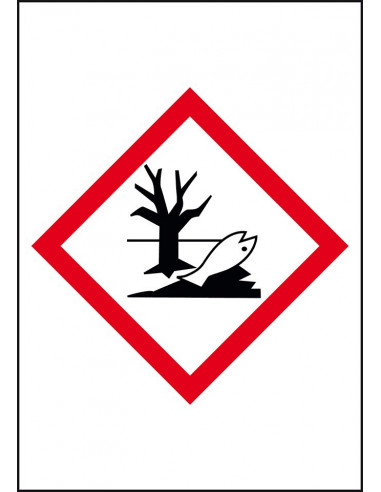 GHS09 milieugevaarlijke stoffen leidingmarkering op rol, rechthoek, wit vlak rode ruit met pictogram