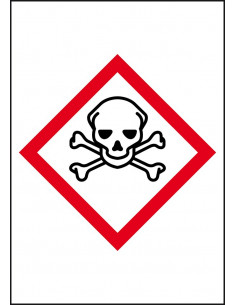 GHS06 giftige stoffen leidingmarkering op rol, rechthoek, wit vlak rode ruit met pictogram