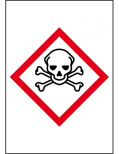 GHS06 giftige stoffen leidingmarkering op rol, rechthoek, wit vlak rode ruit met pictogram
