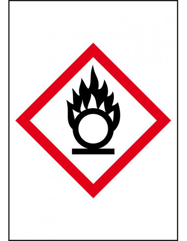 GHS03 oxiderende stoffen leidingmarkering op rol, rechthoek, wit vlak rode ruit met pictogram