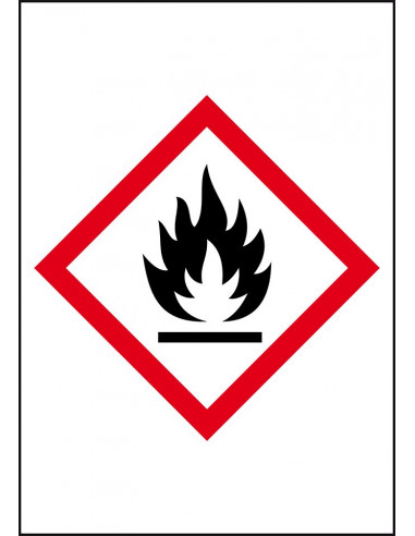 GHS02 ontvlambare stoffen  leidingmarkering op rol, rechthoek, wit vlak rode ruit met pictogram