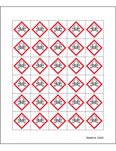 Minisymbool GHS06 doodshoofd, sticker, doodshoofd, rood wit, ruit