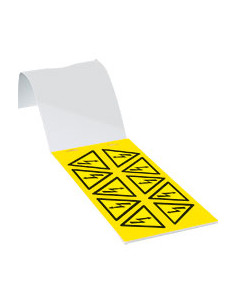 Waarschuwingssticker elektrische spanning, 100 per boekje, 50 mm, W012, geel zwart, driehoek, ISO 7010