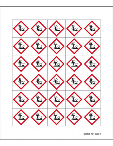 Minisymbool GHS09 schadelijk voor het milieu, sticker, vis, boom, ruit, rood wit