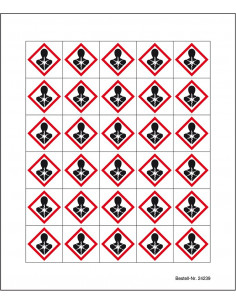 Minisymbool GHS08 gezondheidsgevaar, sticker, schadelijk voor mens, ruit, rood wit
