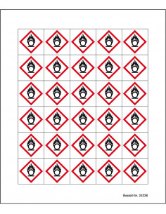 Minisymbool GHS03 oxiderende stoffen sticker, ruit, bijtend, corrosief, rood wit