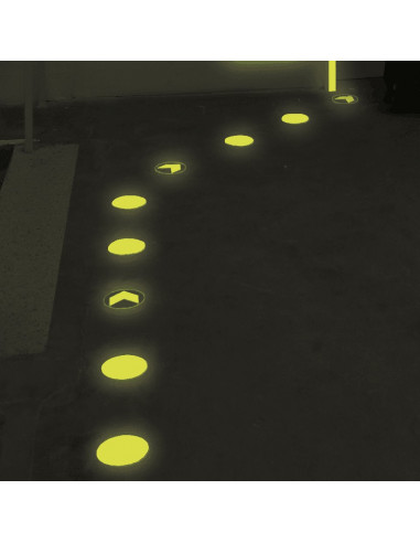 Lichtgevende vloermarkeringsstippen met pijl, 10 stuks, rond, groen