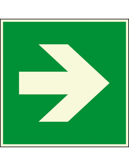 Lichtgevende vloersticker nooduitgang richtingspijl, 400 x 400 mm, groen, vierkant