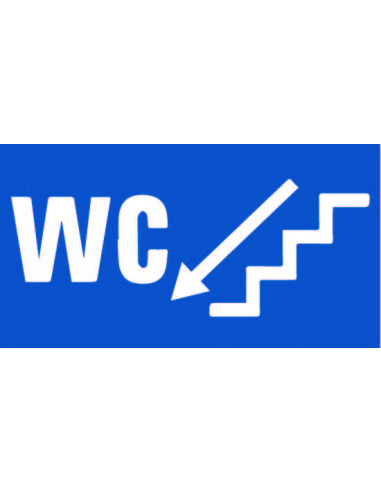 WC deur sticker trap links omlaag, blauw wit