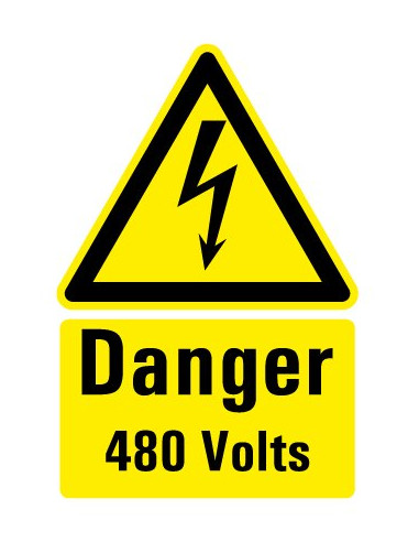 Gevaarsticker "Danger 480 Volts" 150 x 100 mm