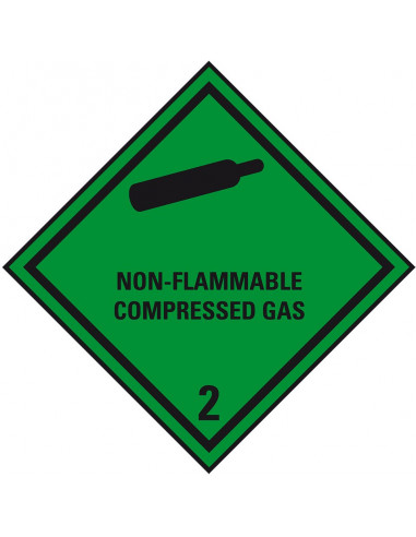 ADR klasse 2.2 sticker niet brandbaar gas met tekst, ruit, groen zwart, gasfles pictogram met tekst