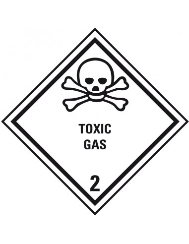 ADR klasse 2.3 sticker giftig gas met tekst, zeewaterbestendig, ruit, wit zwart, doodshoofd pictogram