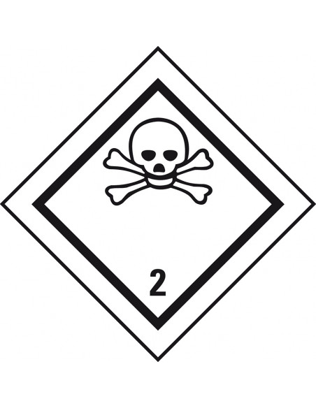 ADR klasse 2.3 sticker, zelfklevend papier, 1000 op rol, zwart wit, vierkant