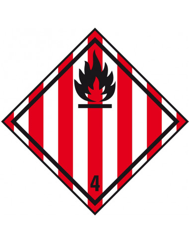 ADR klasse 4.1 sticker brandbare vaste stoffen, ruit, rood wit zwart, vlam pictogram