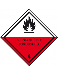 ADR klasse 4.2 sticker zelfontbrandende stoffen met tekst, zeewaterbestendig, ruit, rood wit zwart, vlam, pictogram