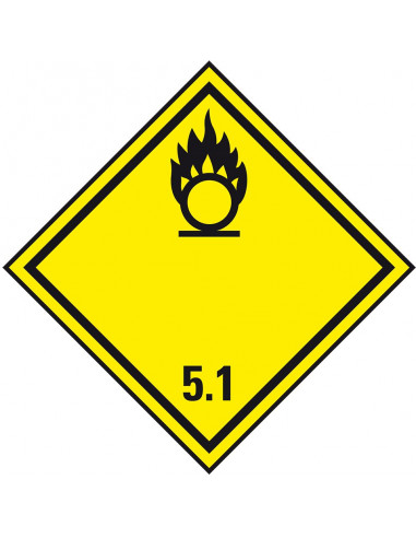 ADR klasse 5.1 sticker oxiderende stoffen, zeewaterbestendig, geel zwart, ruit, oxiderende stoffen pictogram