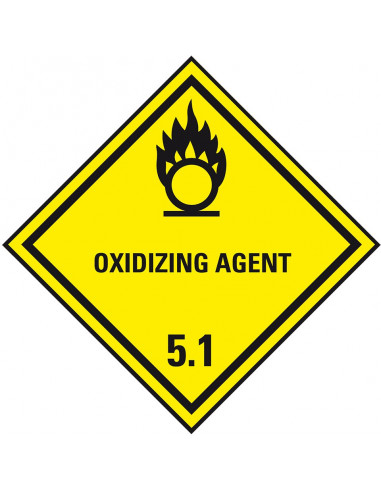 ADR klasse 5.1 sticker oxiderende stoffen met tekst, geel zwart, ruit, tekst oxidizing agent