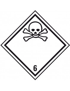ADR klasse 6.1 sticker giftig, ruit, wit zwart, doodshoofdpictogram