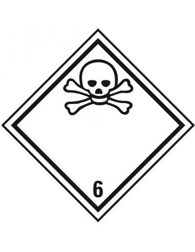 ADR klasse 6.1 sticker giftig, ruit, wit zwart, doodshoofdpictogram