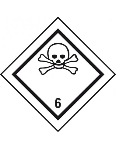 ADR klasse 6.1 sticker, zelfklevend papier, 1000 op rol, zwart wit, vierkant