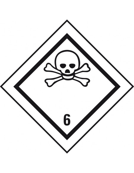 ADR klasse 6.1 sticker, zelfklevend papier, 1000 op rol, zwart wit, vierkant