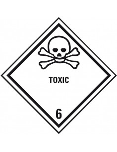 ADR klasse 6.1 sticker giftig met tekst, ruit, zwart wit, doodshoofd pictogram