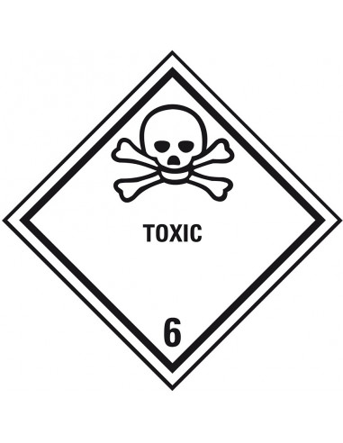 ADR klasse 6.1 sticker giftig met tekst, ruit, zwart wit, doodshoofd pictogram